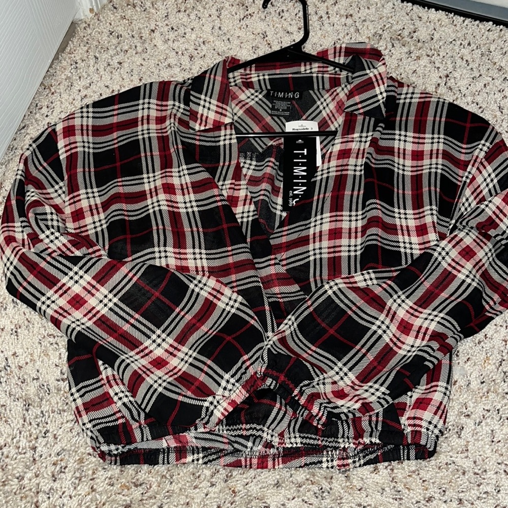 Chiffon crop checker shirt, new with tags